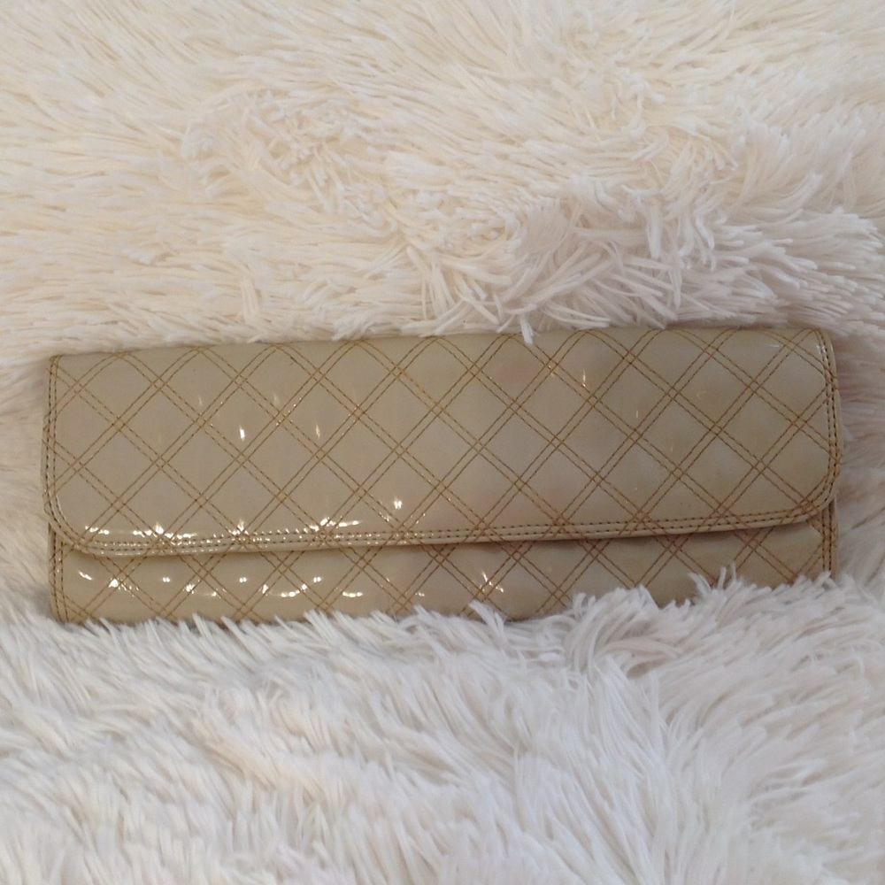 GAP, nude / taupe, patent vinyl clutch, 11"x4"